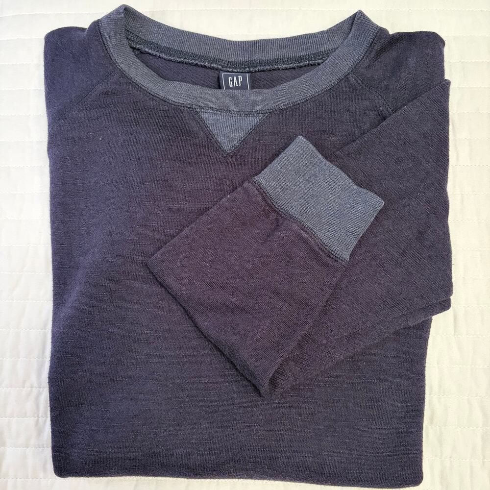 Gap Blue Cotton Blend Side Zippers Long Sleeve Sweater Womens Large